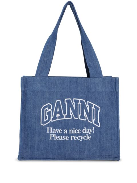 GANNI logo-embroidered denim shoulder bag