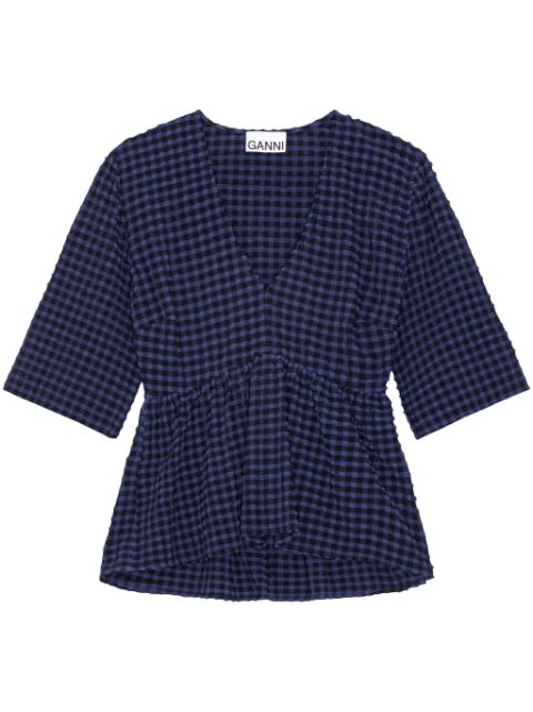 GANNI seersucker-texture peplum blouse Women