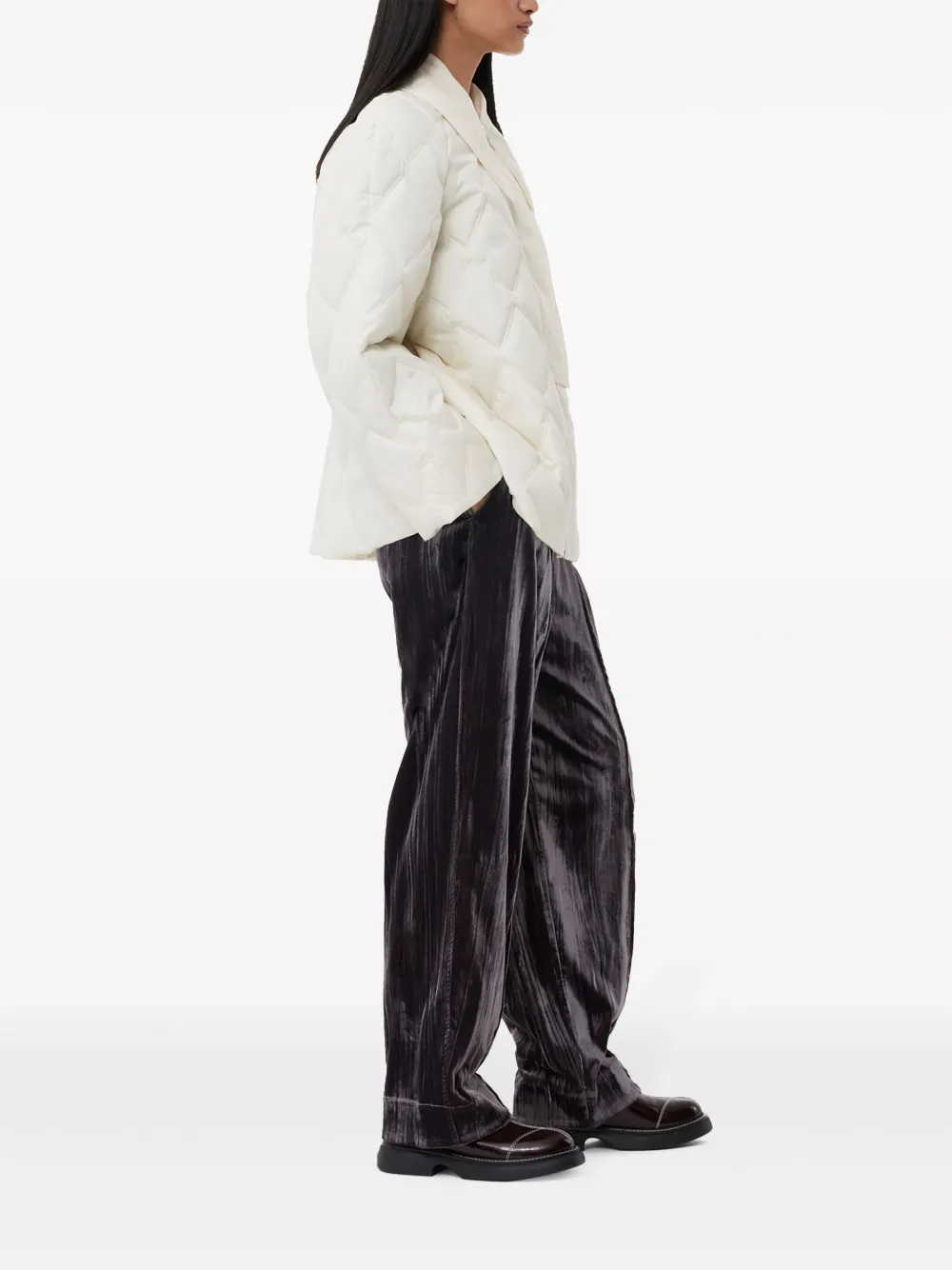 Ganni Pointed-collar Diamond Quilting Jacket In White