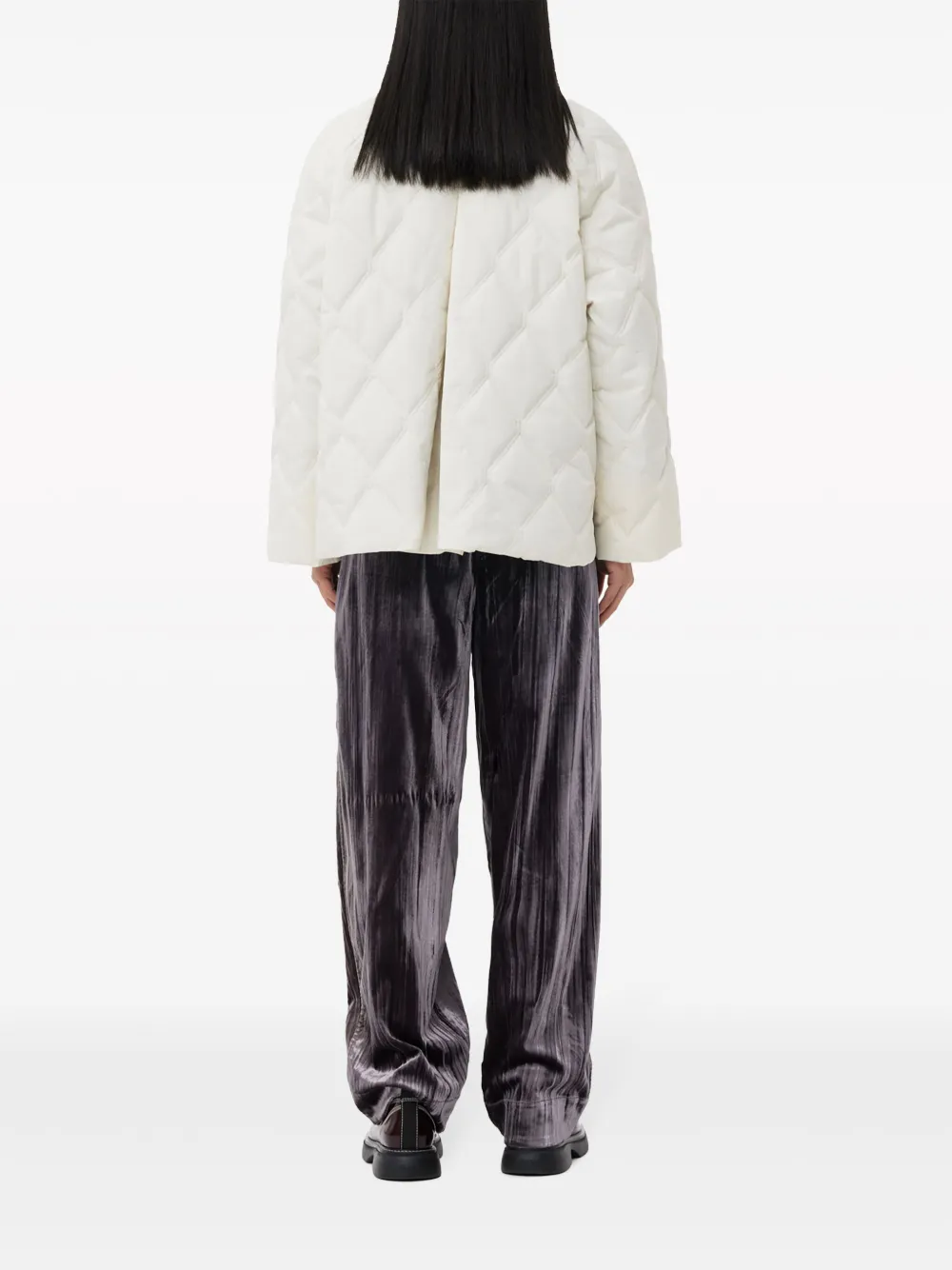 Ganni Pointed-collar Diamond Quilting Jacket In White