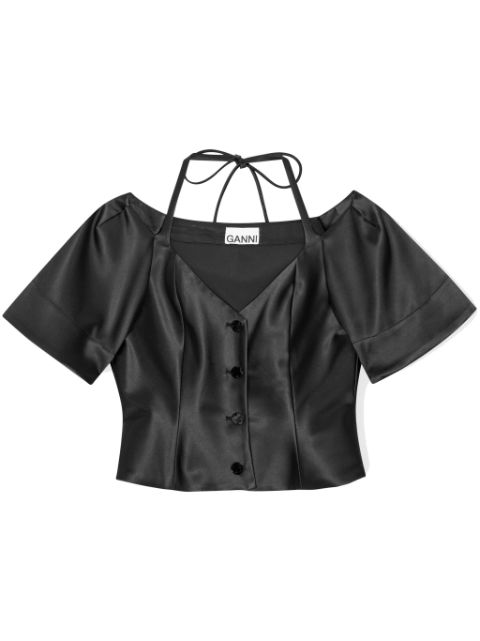 GANNI cropped satin blouse Women