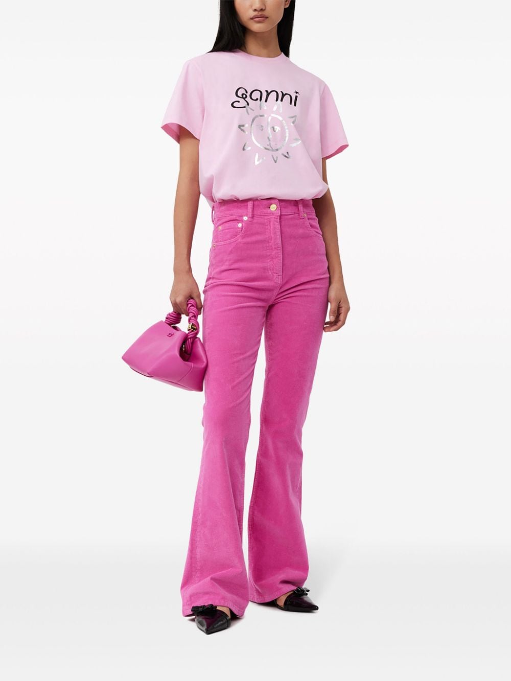 Shop Ganni Logo-print Organic Cotton T-shirt In Pink
