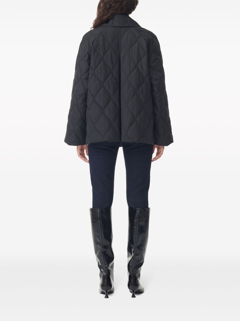 Shop Ganni Ripstop-texture Quilted Jacket In Black