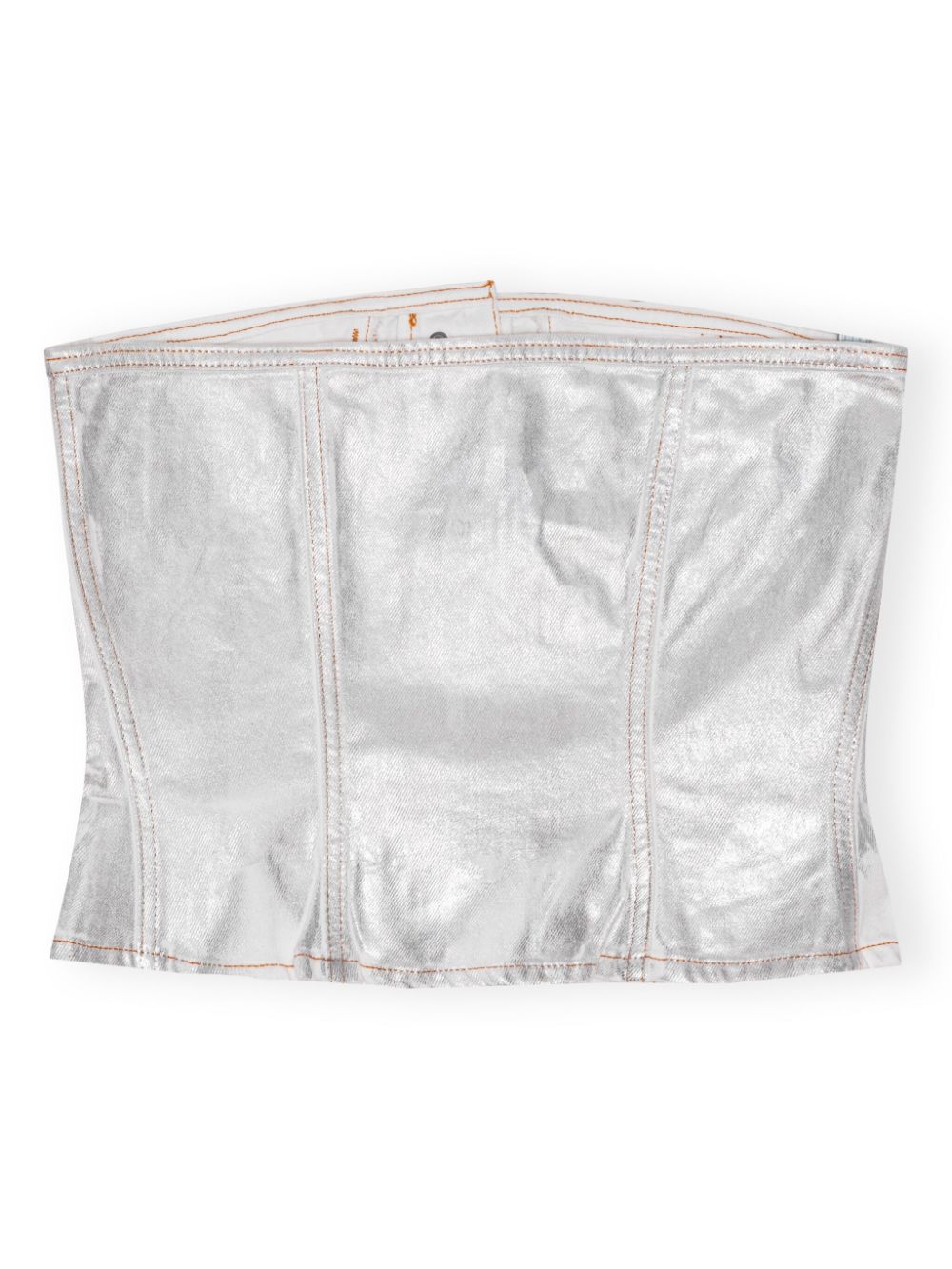 GANNI foiled-finish organic-cotton denim top Women