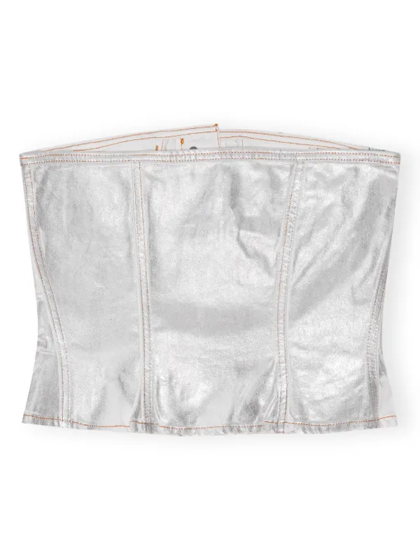 GANNI foiled-finish organic-cotton Denim Top | Silver | FARFETCH