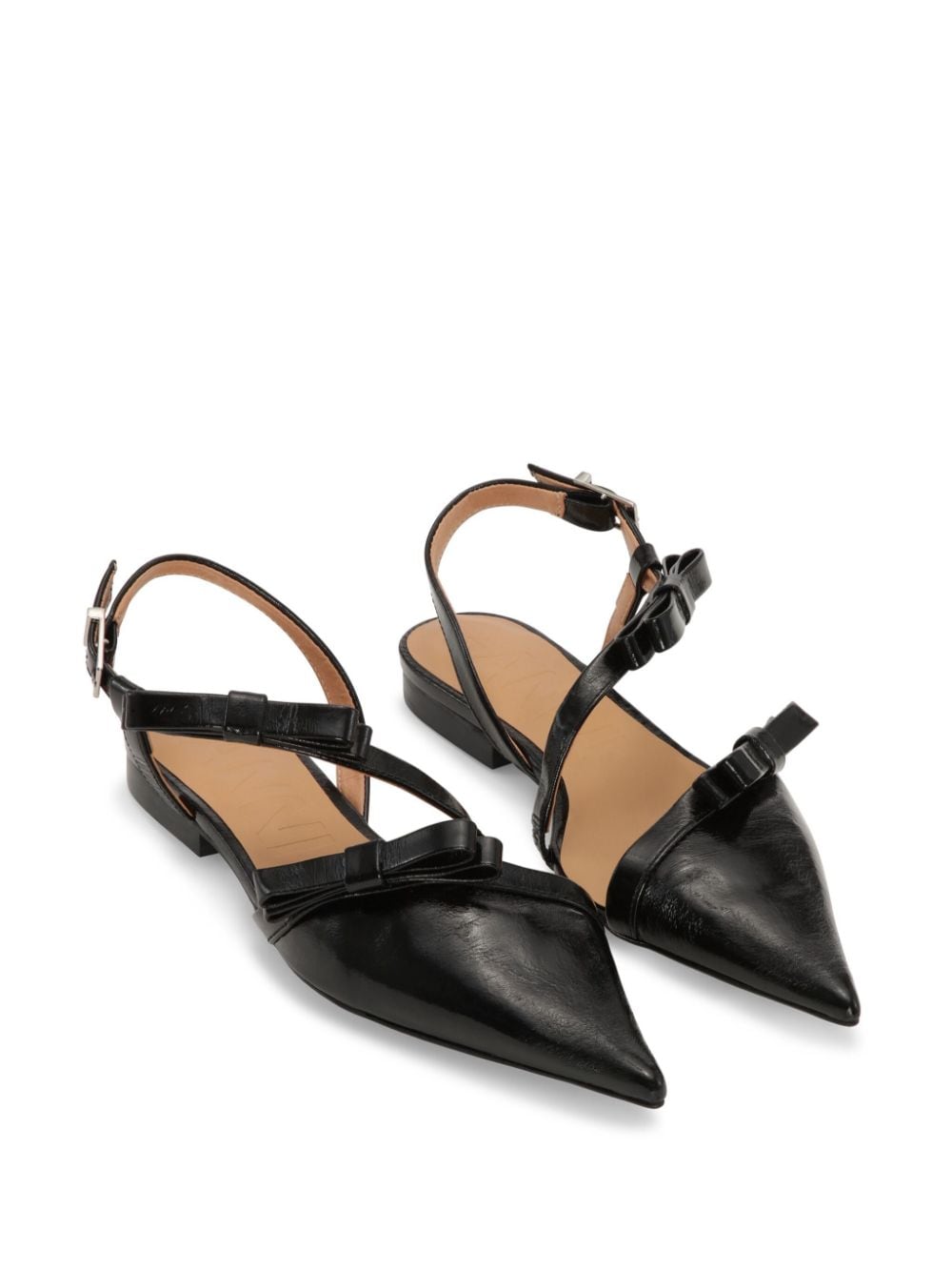 Shop Ganni Bow-detail Slingback Ballerina Shoes In Black