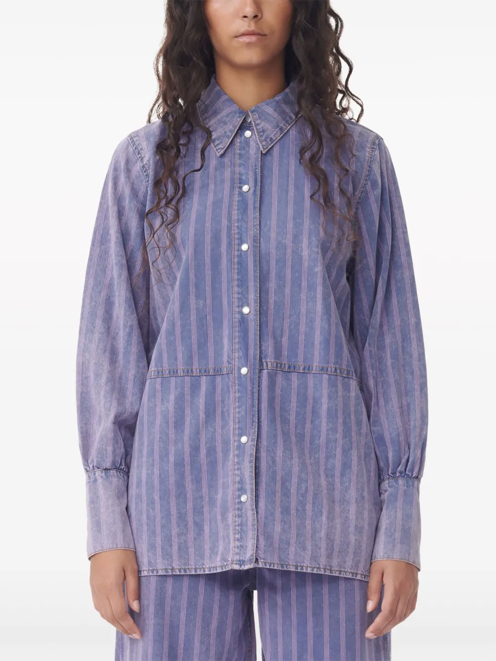 Shop Ganni Striped Organic-cotton Shirt In Purple