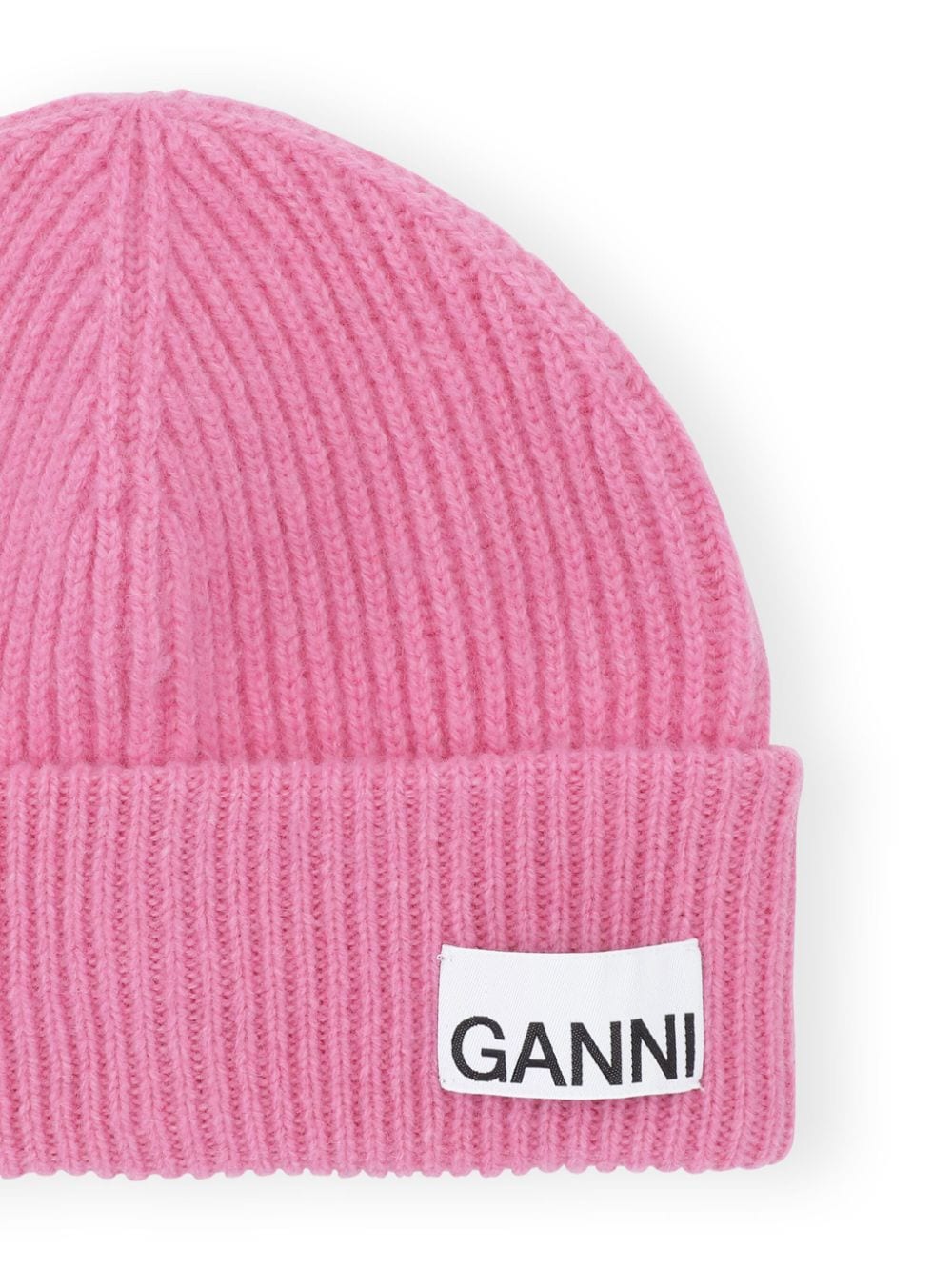 Shop Ganni Logo-patch Ribbed Beanie In Pink
