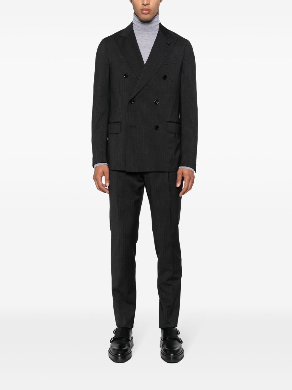 Lardini micro-stripe wool double-breasted blazer - Grijs