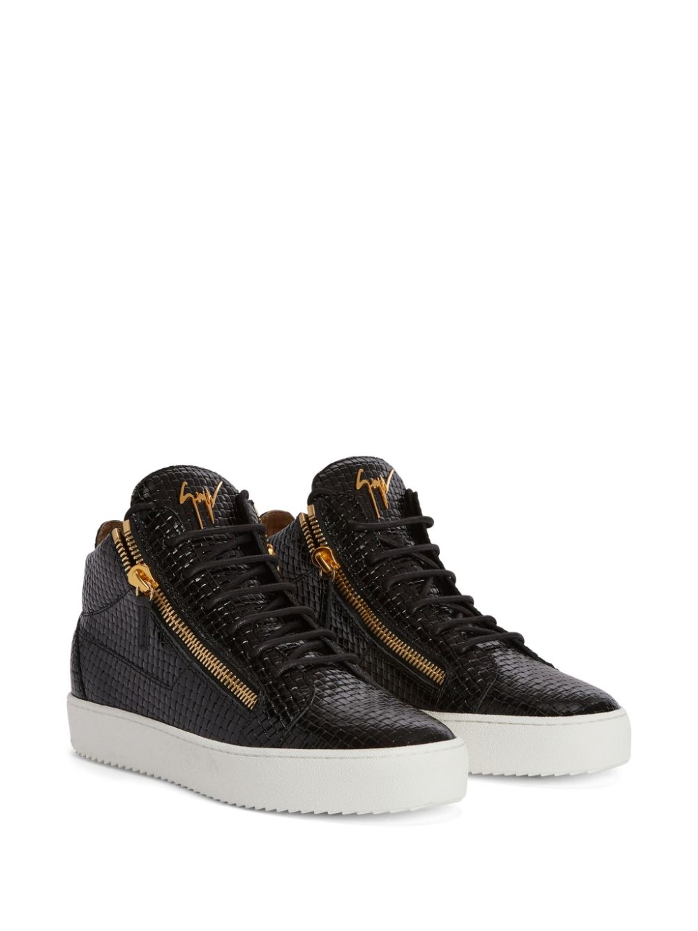 Shop Giuseppe Zanotti Kris Woven-leather Sneakers In Black