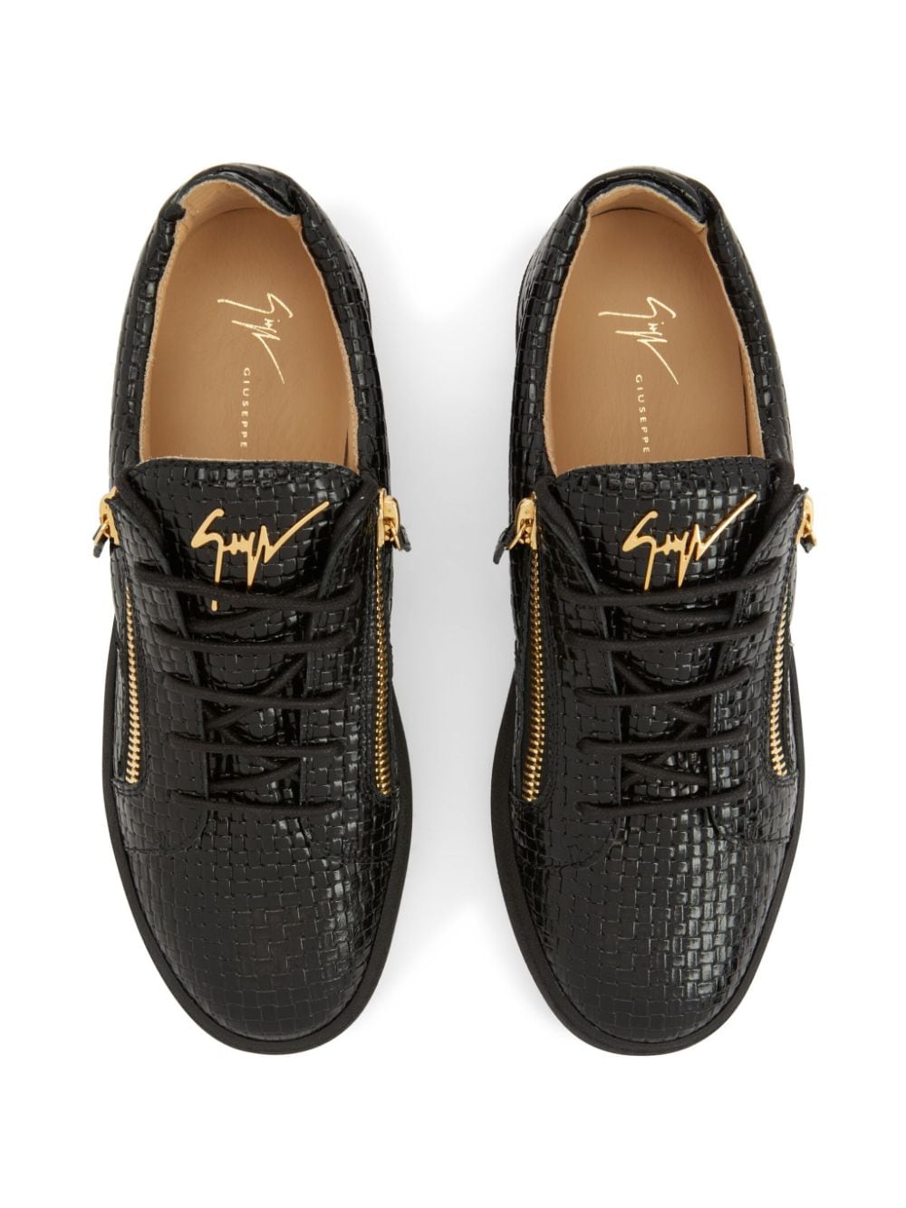 Shop Giuseppe Zanotti Frankie Woven Leather Sneakers In Black