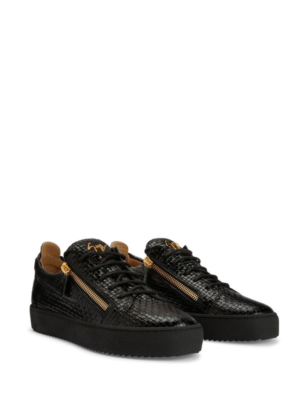 Shop Giuseppe Zanotti Frankie Woven Leather Sneakers In Black