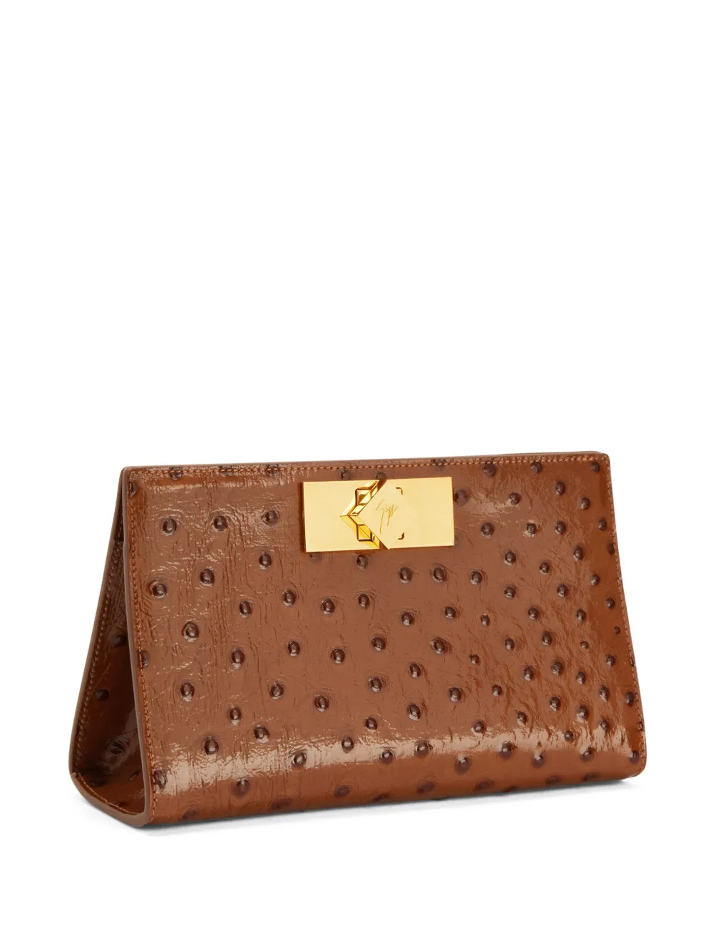 Shop Giuseppe Zanotti Annhita Ostrich-print Leather Clutch Bag In Brown