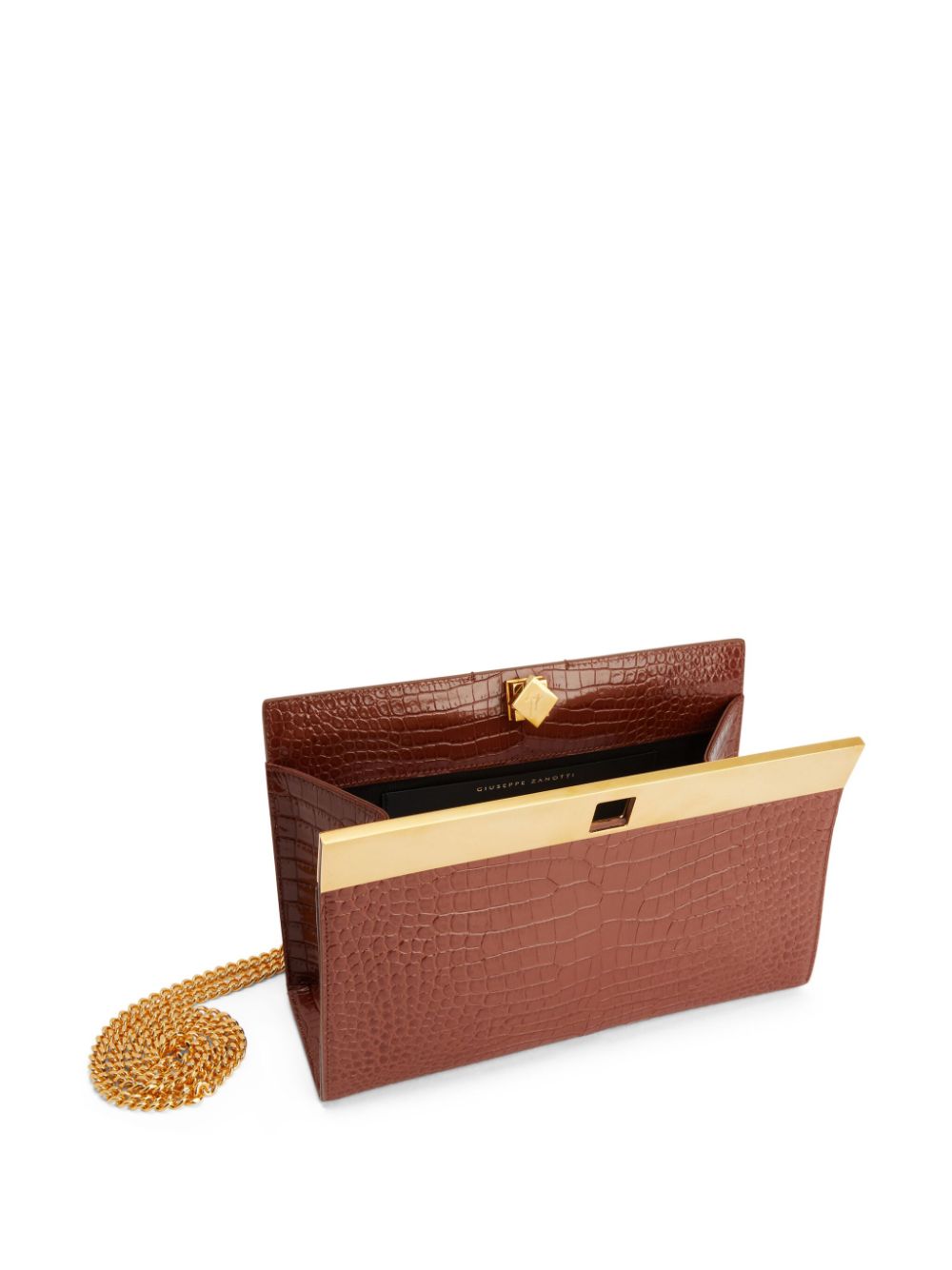 Shop Giuseppe Zanotti Tanaya Crocodile-effect Clutch Bag In Brown