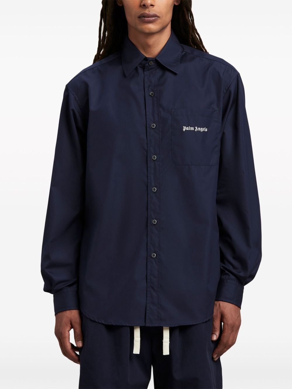 Shop Palm Angels Logo-embroidered Cotton Shirt In Blue