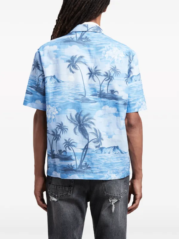 【関税込み】PALM ANGELS SHIRT IN LINEN Palm Angels PA Monogram-print Linen Shirt | Black | FARFETCH