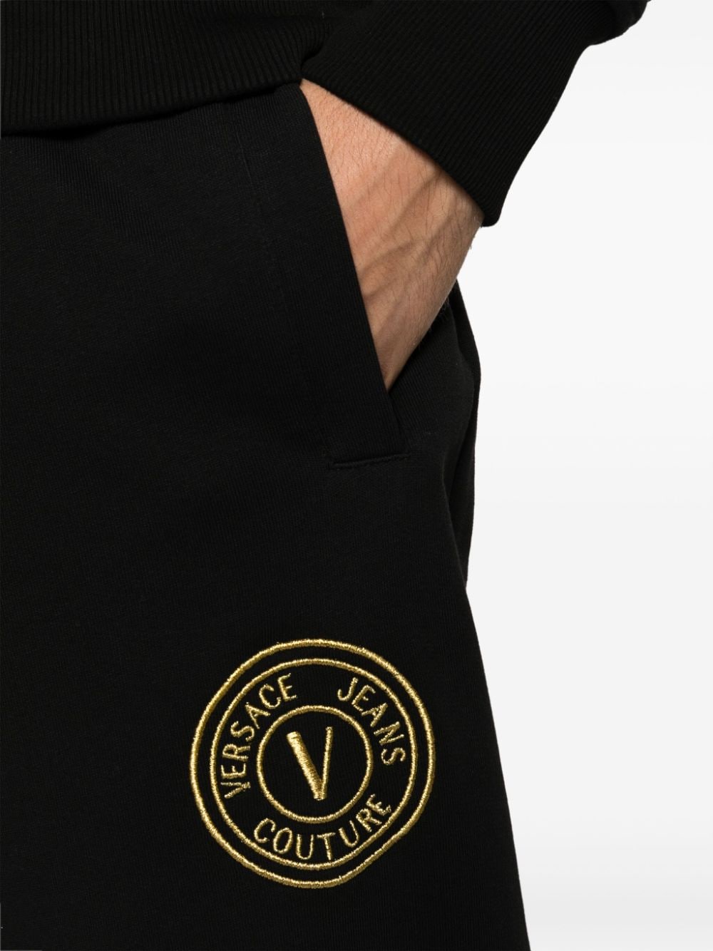 Shop Versace Jeans Couture Logo-embroidered Cotton Track Pants In Black