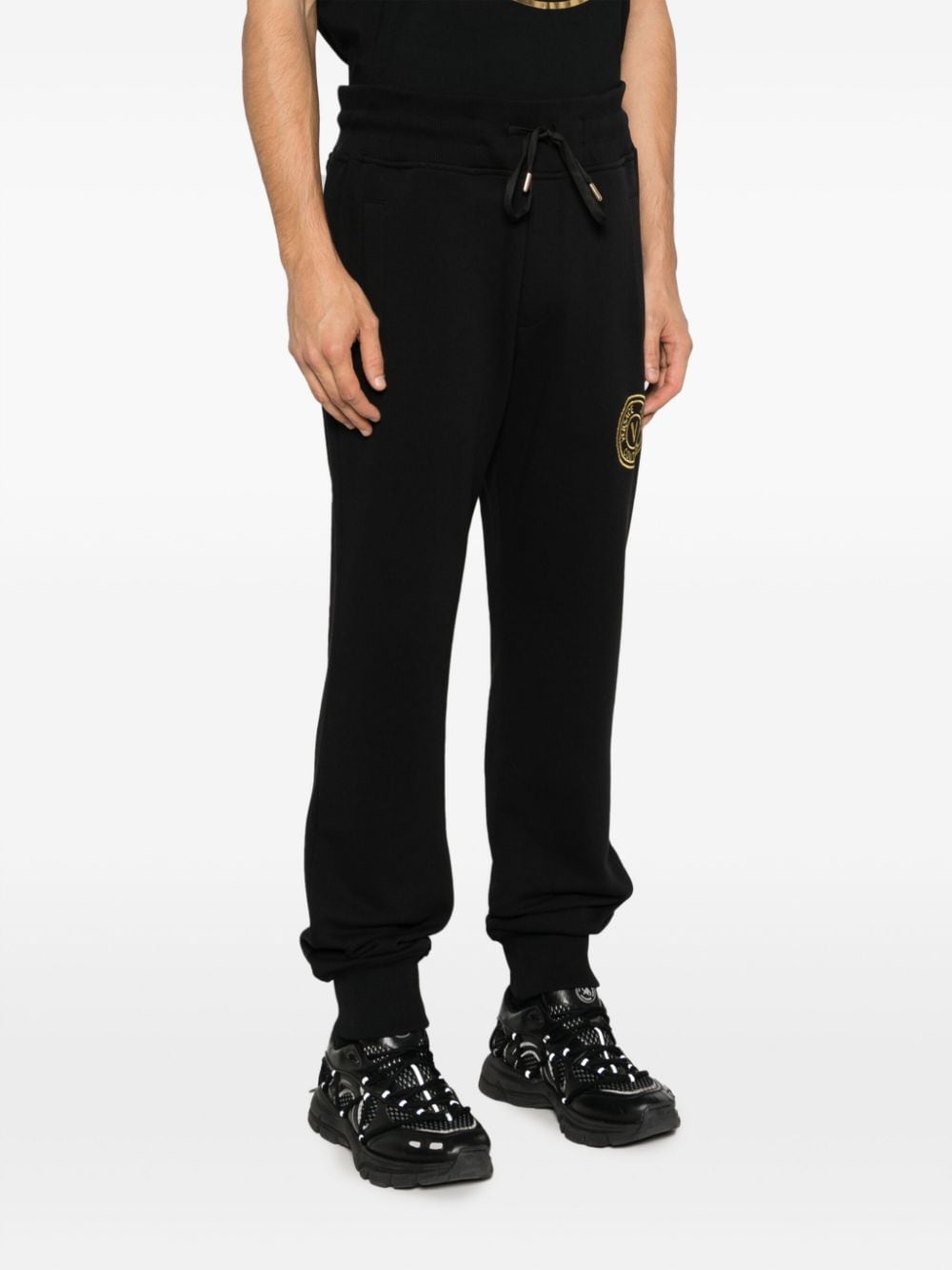 Shop Versace Jeans Couture Logo-embroidered Cotton Track Pants In Black