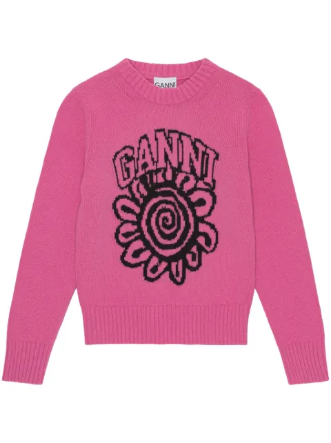 GANNI floral-motif crew-neck jumper 