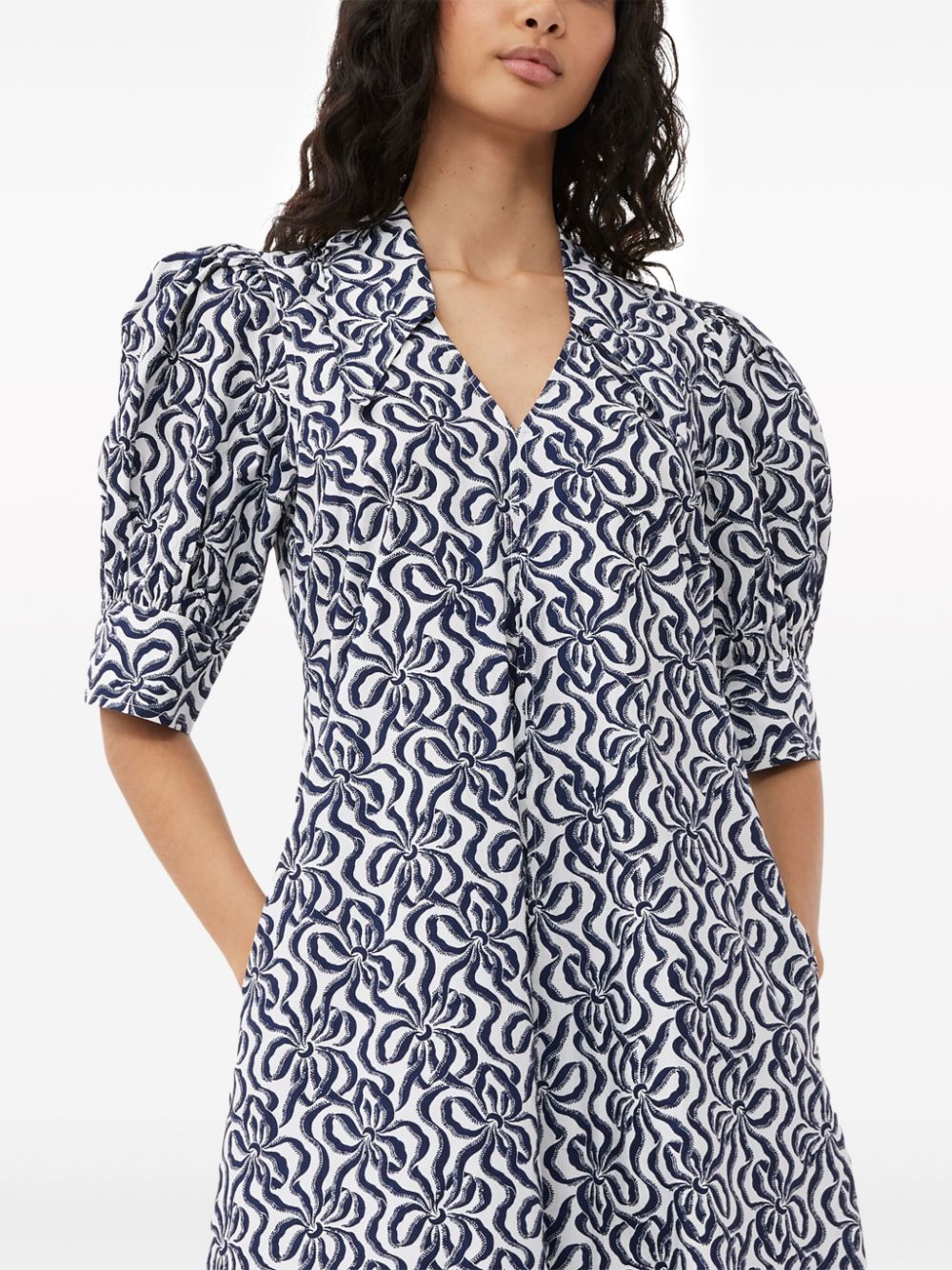 Shop Ganni Graphic-print Organic-cotton Midi Dress In Blue