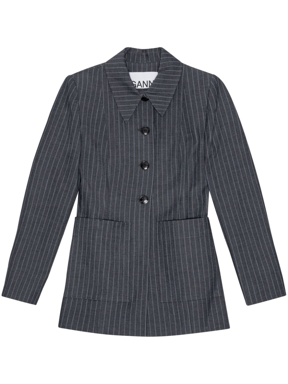 Shop Ganni Pinstripe Single-breasted Blazer In Grey