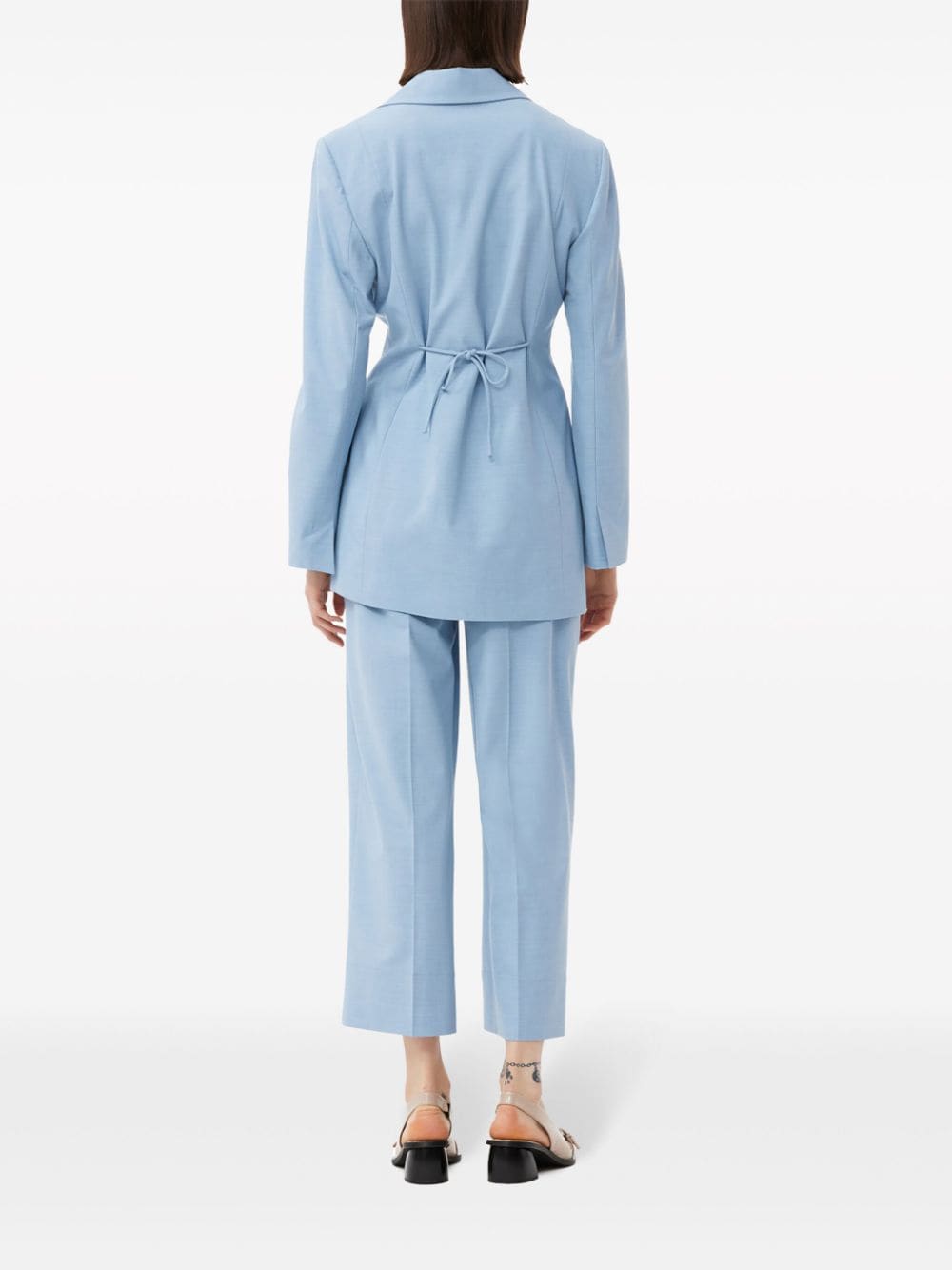 Shop Ganni Mélange-effect Tailored Trousers In Blue