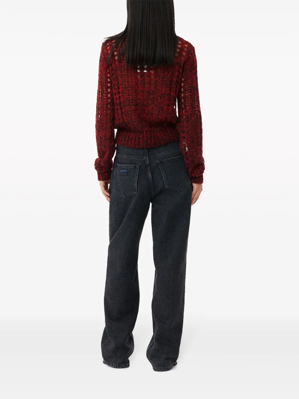 Shop Ganni Open-knit Mohair Blend Jumper In Red