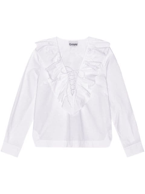 GANNI ruffle collar organic cotton blouse
