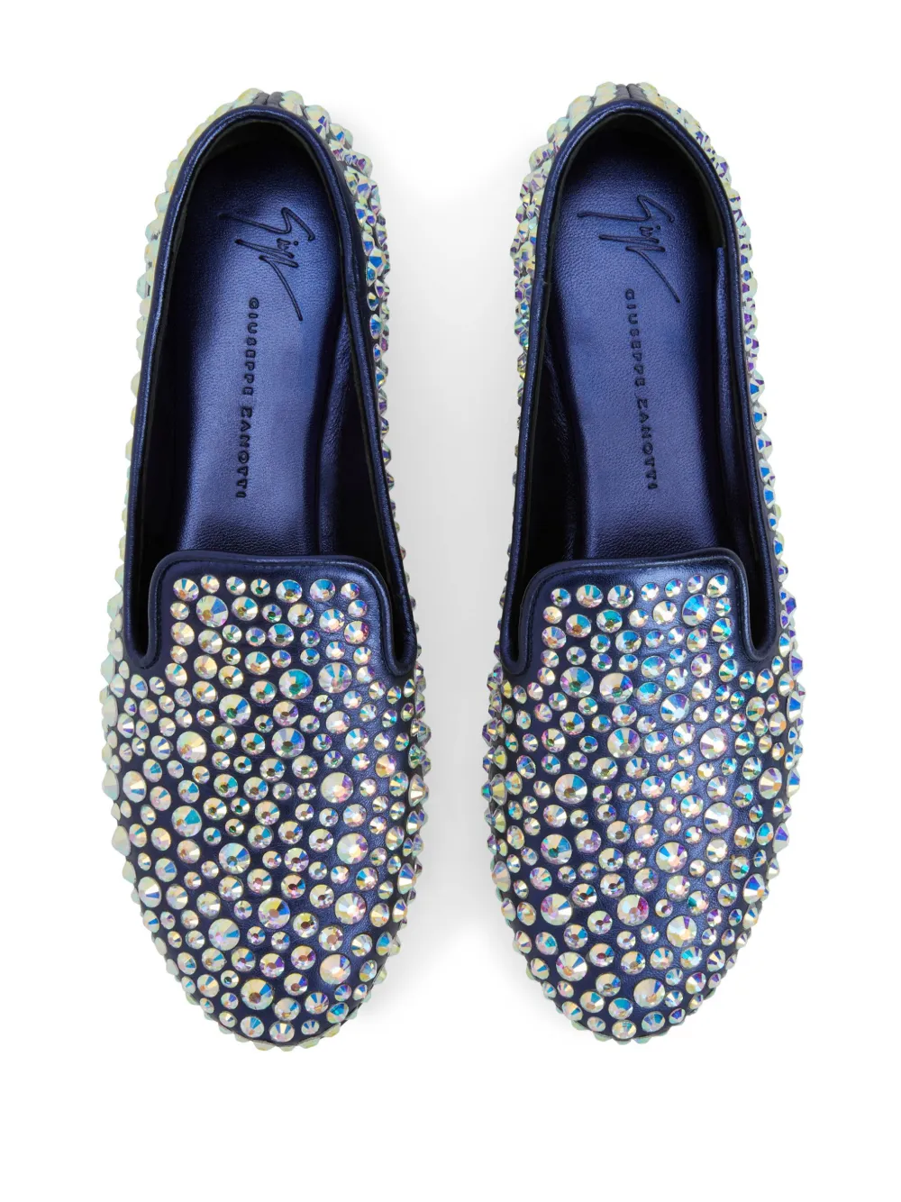 Giuseppe Zanotti ブルーローファー Giuseppe Zanotti Evangeline ラインストーントリム ローファー