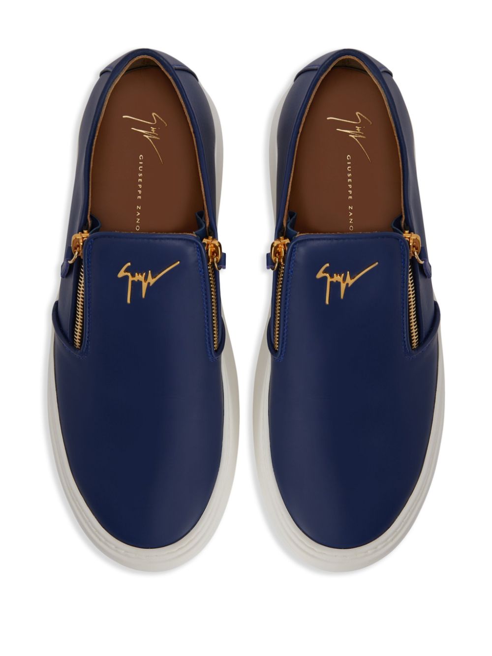 Shop Giuseppe Zanotti Gz Mike Zip Leather Loafers In Blue