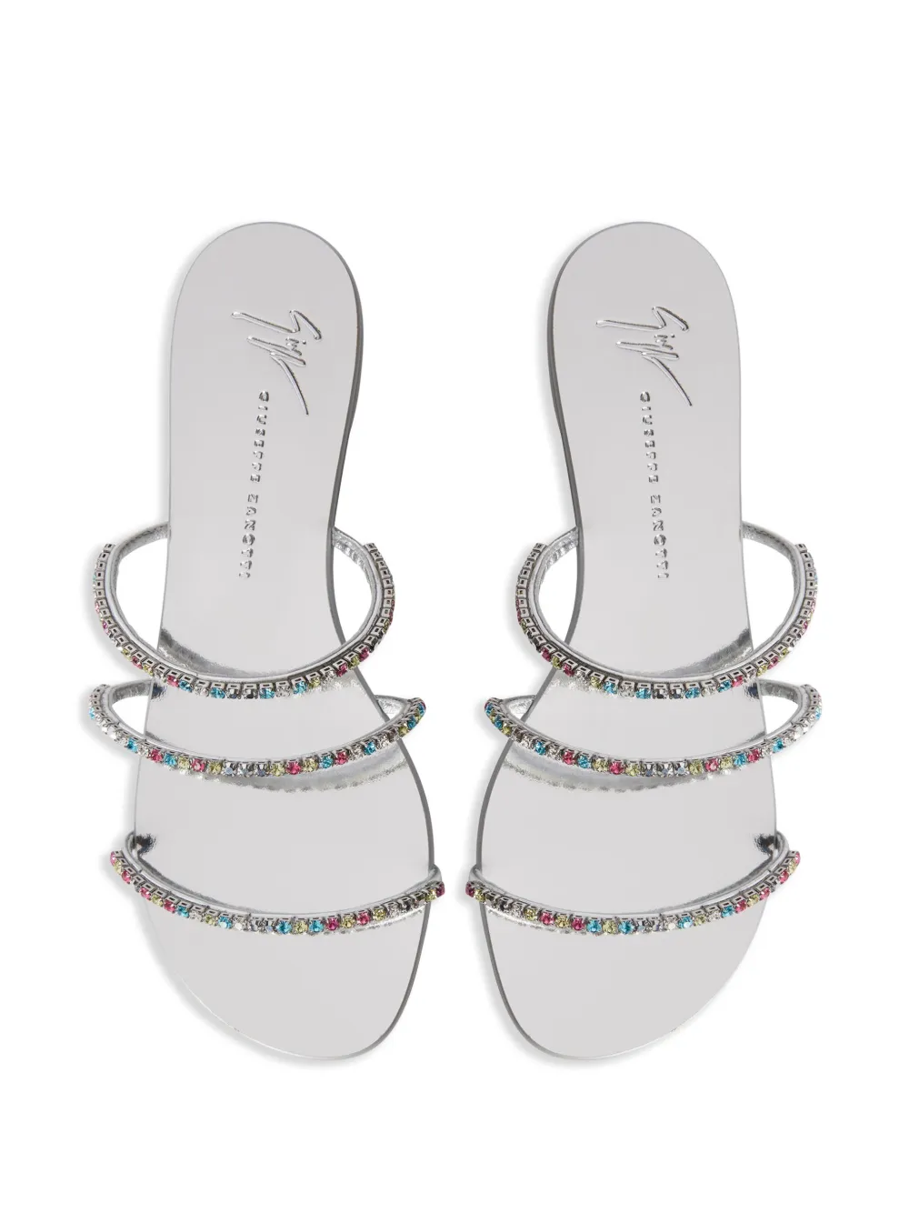 Giuseppe Zanotti Dark Colorful Crystal-embellished Slides In Silver