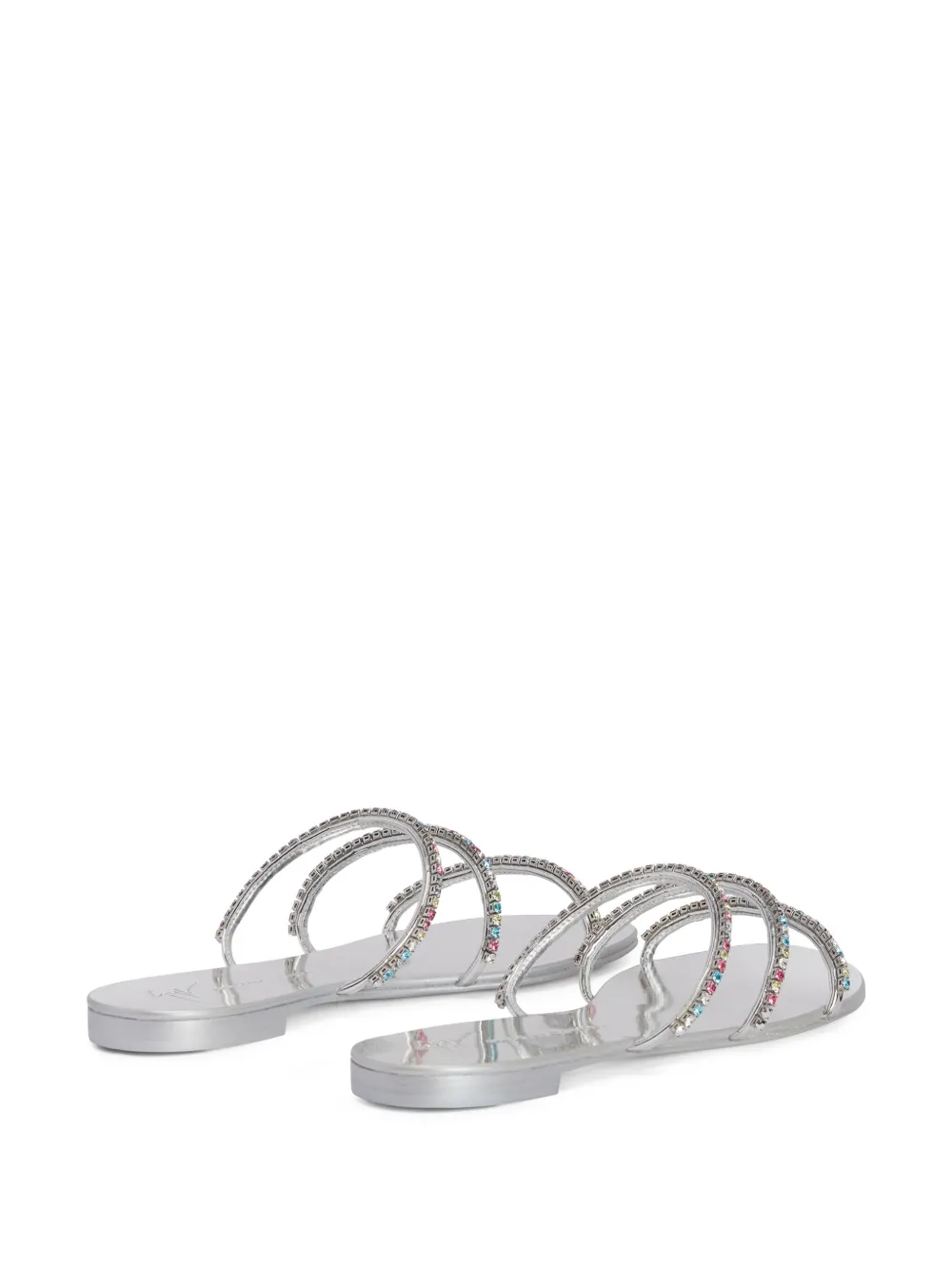 Giuseppe Zanotti Dark Colorful Crystal-embellished Slides In Silver