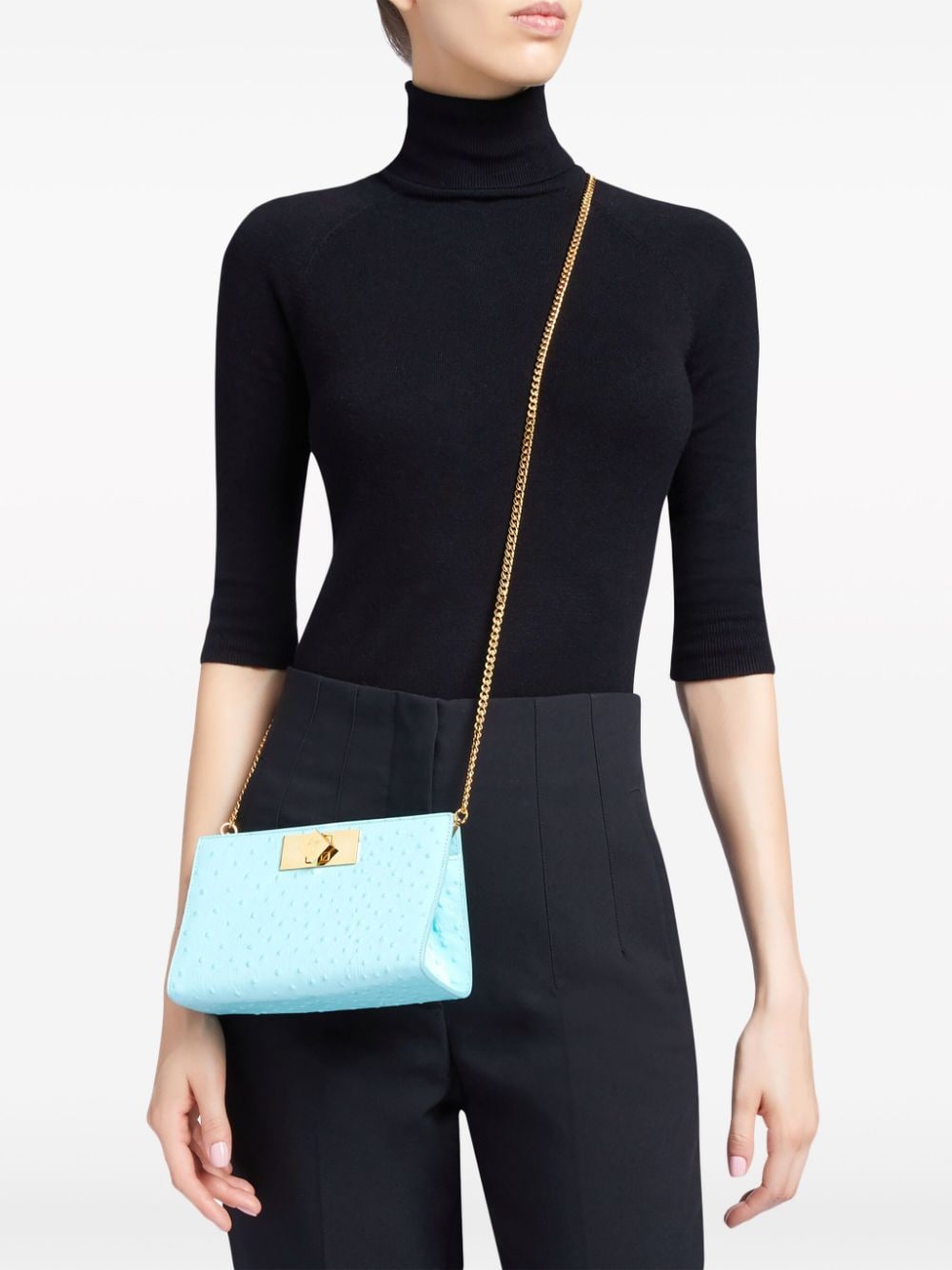Shop Giuseppe Zanotti Annhita Ostrich-print Leather Clutch Bag In 蓝色