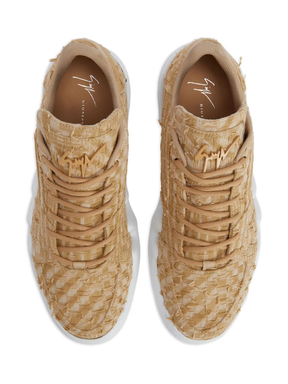Shop Giuseppe Zanotti Talon Distressed-jacquard Sneakers In Neutrals