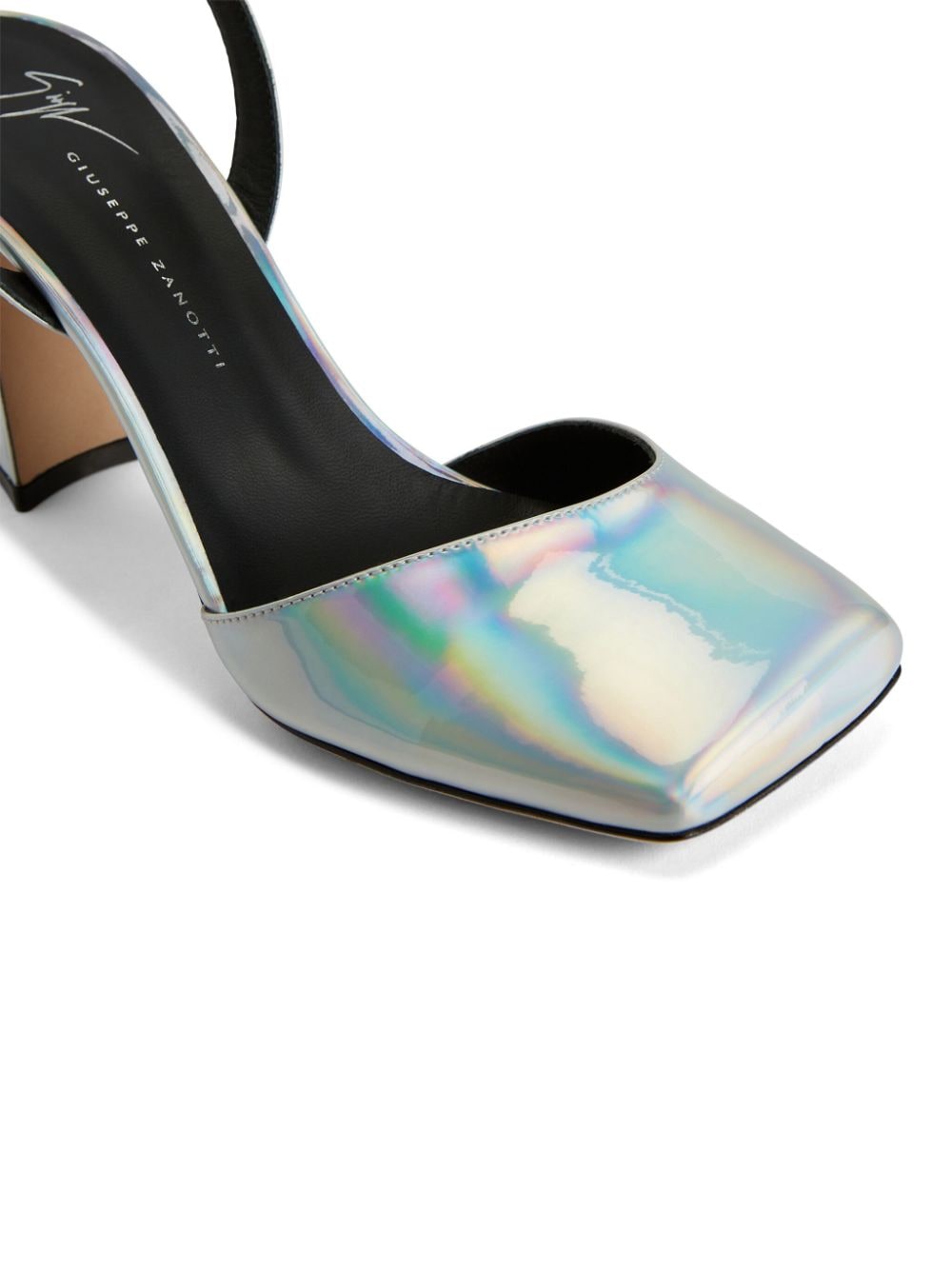 Shop Giuseppe Zanotti Olivhe 85mm Holographic Leather Sandals In Silber