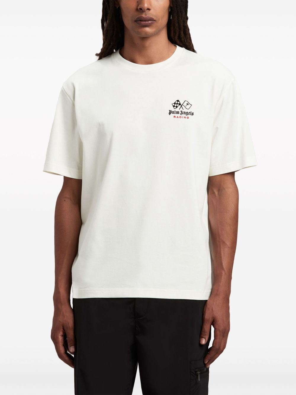 Shop Palm Angels Racing Graphic-print Cotton T-shirt In White