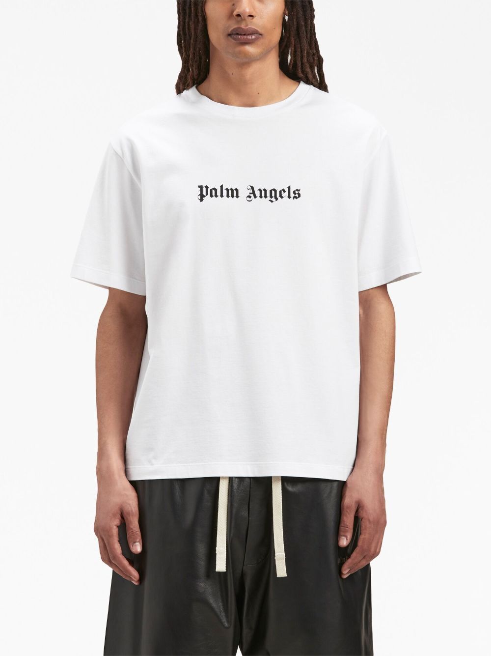 Shop Palm Angels Logo-print Crew-neck T-shirt In 0110 White Black