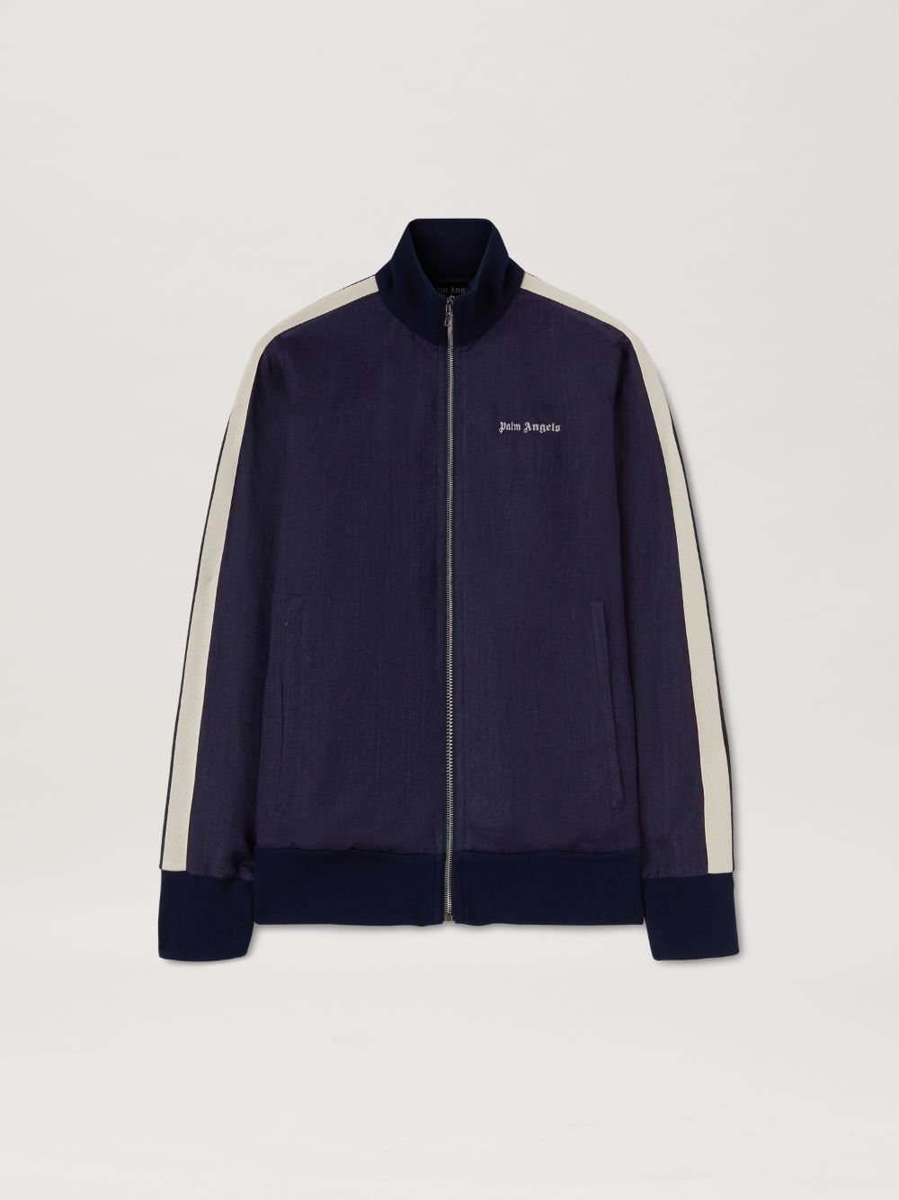 Shop Palm Angels Logo Linen Track Jacket In Blue