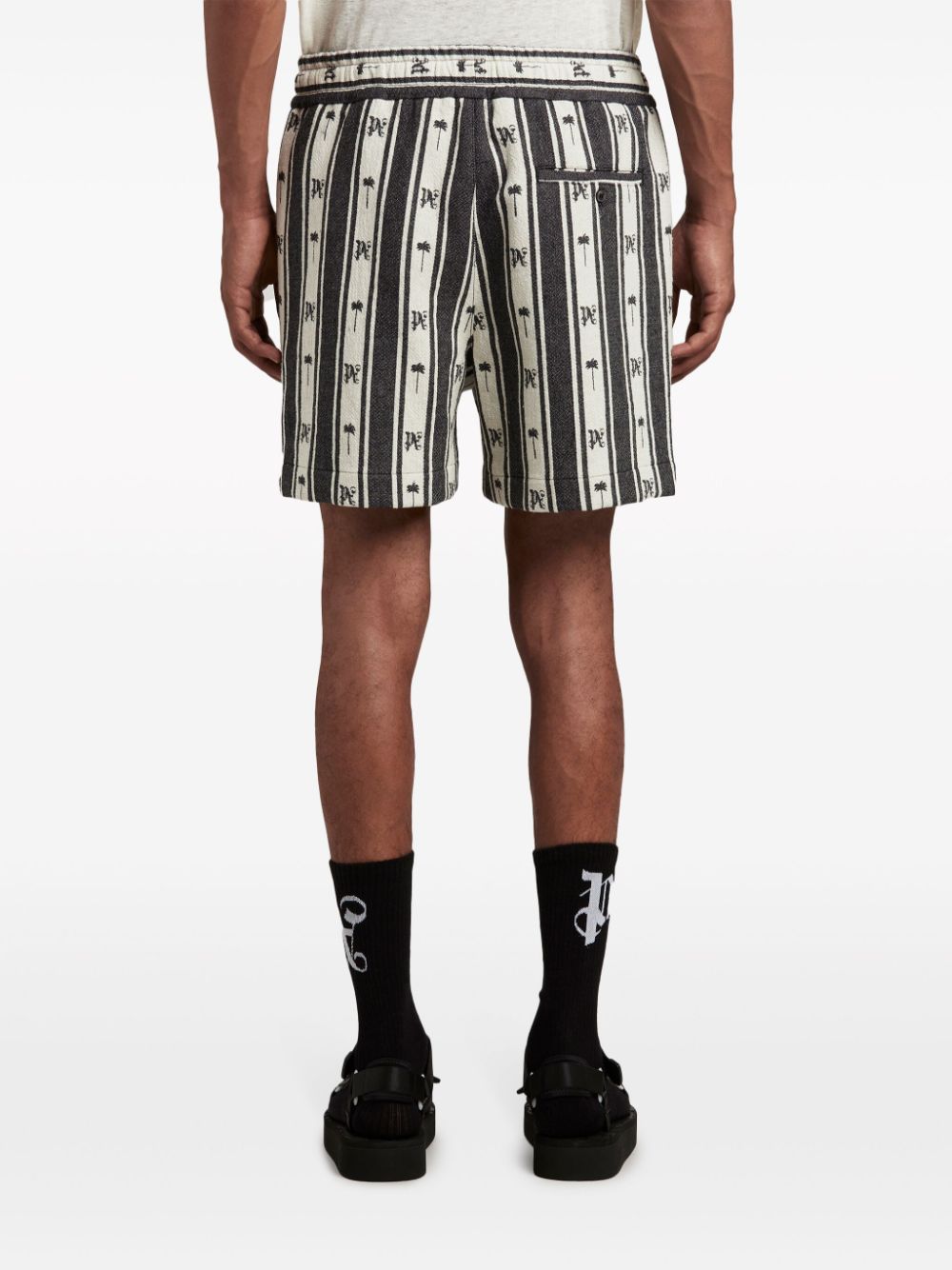 Shop Palm Angels Monogram-print Striped Shorts In Schwarz