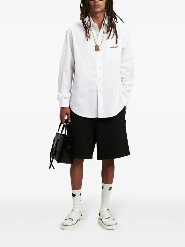 Palm Angels logo-print Cotton Track Shorts | Black | FARFETCH