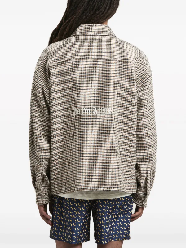 Palm Angels logo-print Checked Overshirt | Neutrals | FARFETCH