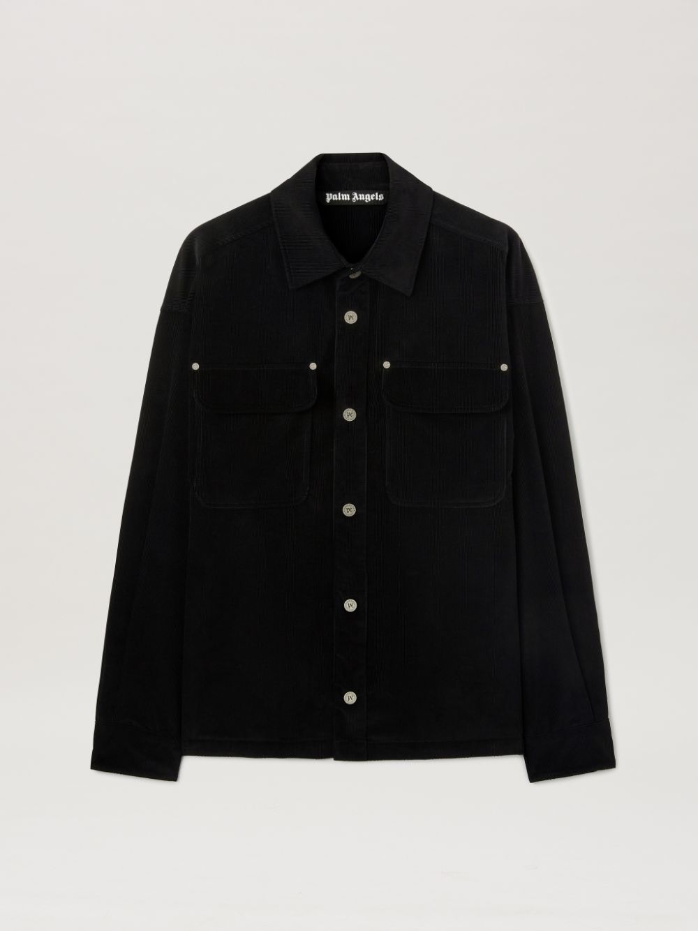 Palm Angels Velvet Overshirt With Logo In Black