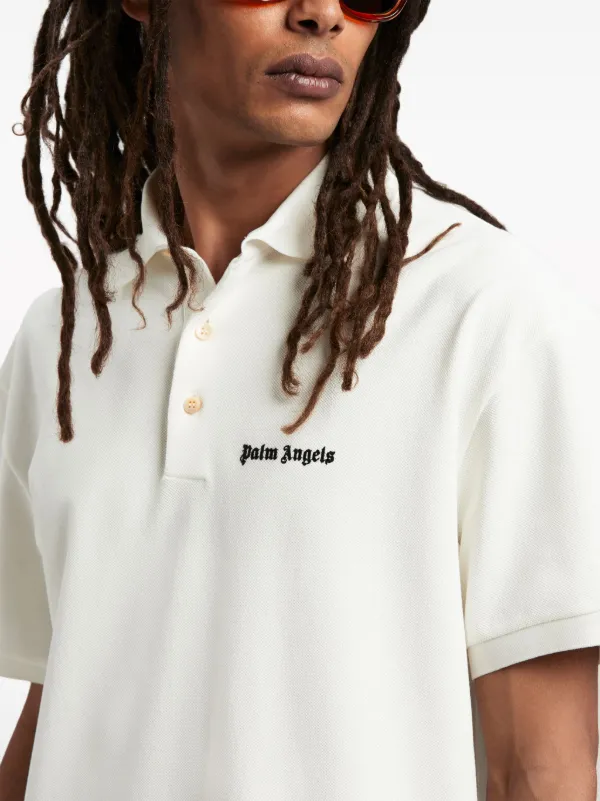 Palm Angels logo-print Cotton Polo Shirt | White | FARFETCH TR