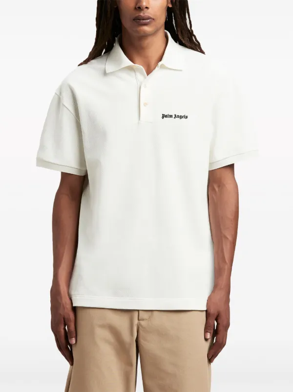 ポロシャツ PALM ANGELS Men Polo Shirts PMGB012F24FAB0010329 White Palm Angels logo-print Cotton Polo Shirt | White | FARFETCH VN