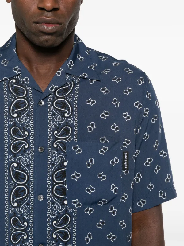 Palm Angels paisley-print Bowling Shirt | Blue | FARFETCH