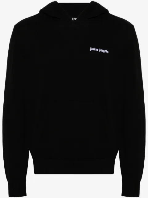 Palm Angels logo-embroidered knitted hoodie