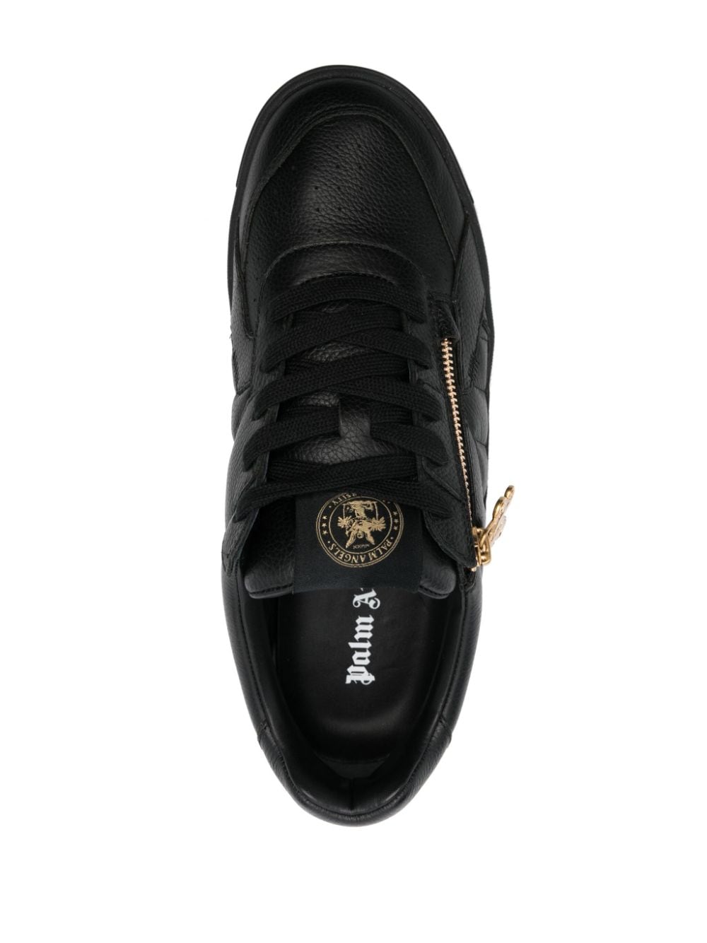 Shop Palm Angels University Zipped Leather Sneakers In Black