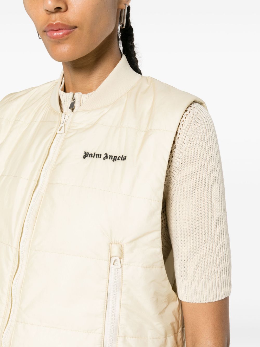 Shop Palm Angels Logo-print Down Vest In Neutrals