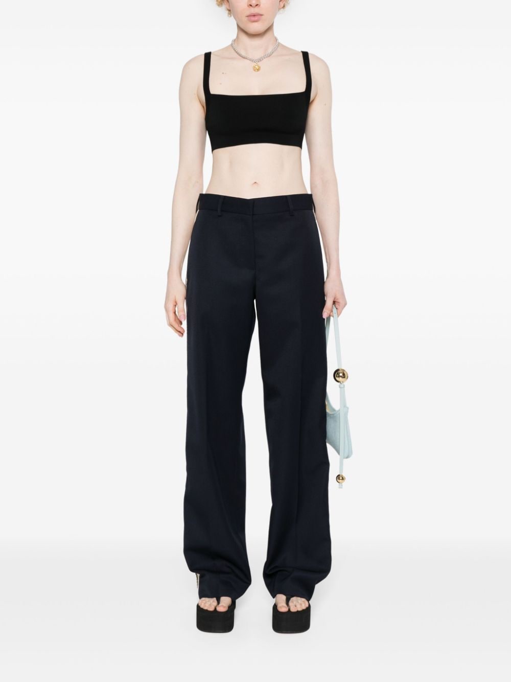 Shop Palm Angels High-waist Straight-leg Trousers In Blue