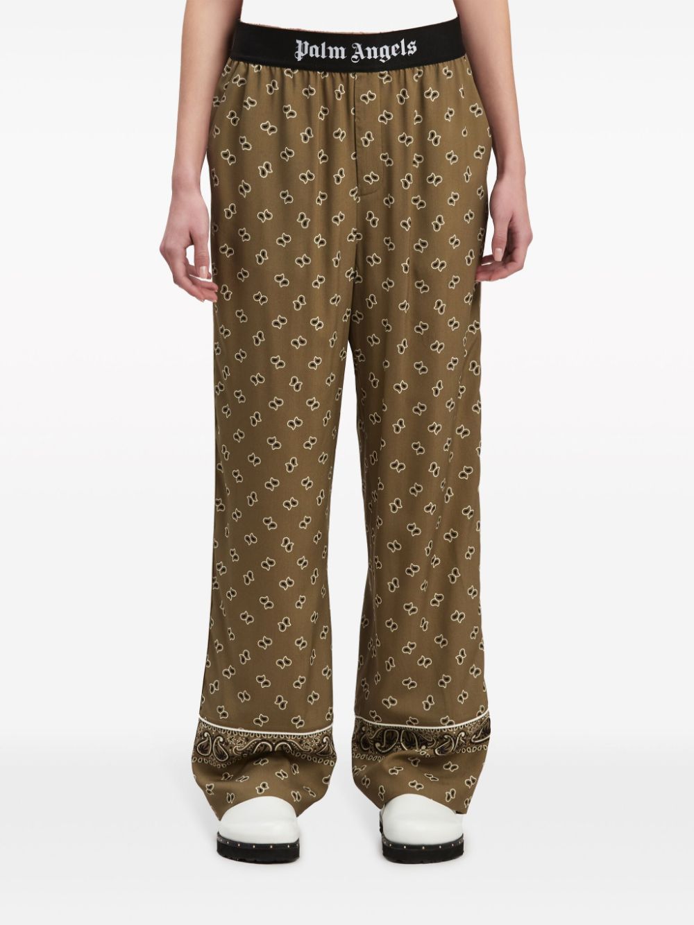 Shop Palm Angels Paisley-print Straight-leg Trousers In 绿色